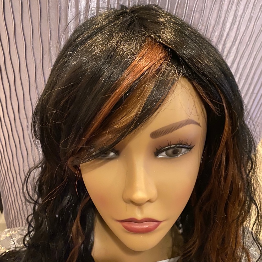 Extra long black curly crimp gel wig - Picture 2 of 8